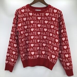 Kling Red Sweater with Pink Heart and Hate Design
